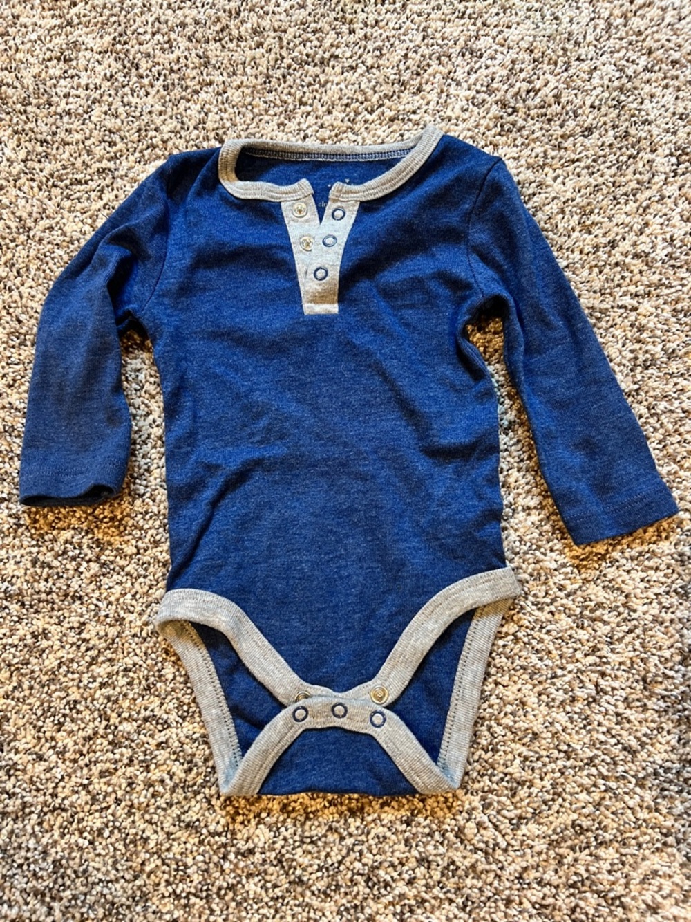 cloud island Navy Blue Long-Sleeve Henley Bodysuit with Gray Trim